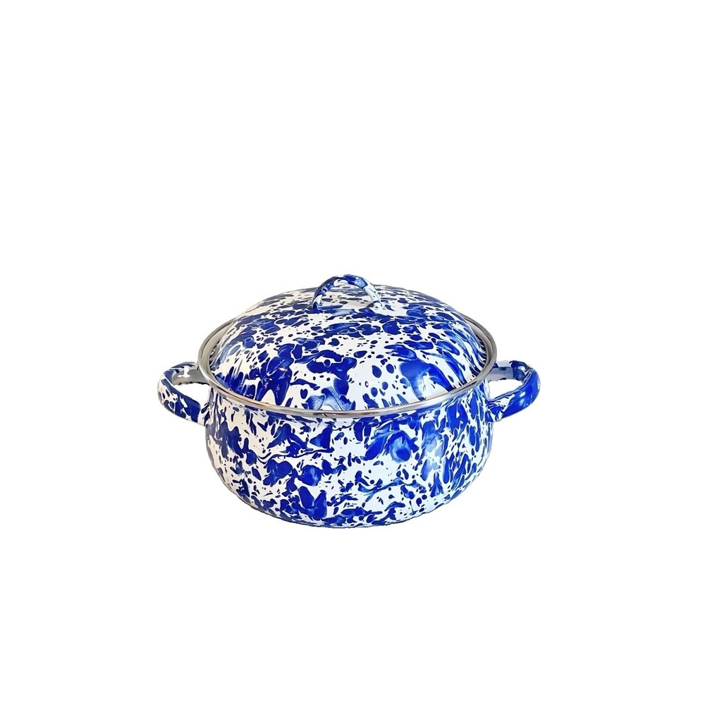 Golden Rabbit Dutch Oven Cooking Pot 2 Qt Enamelware Cobalt‎ Blue Swirl